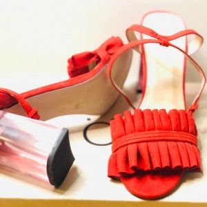 Urban Outfitters| Red Suede Ruffle Sandals 38